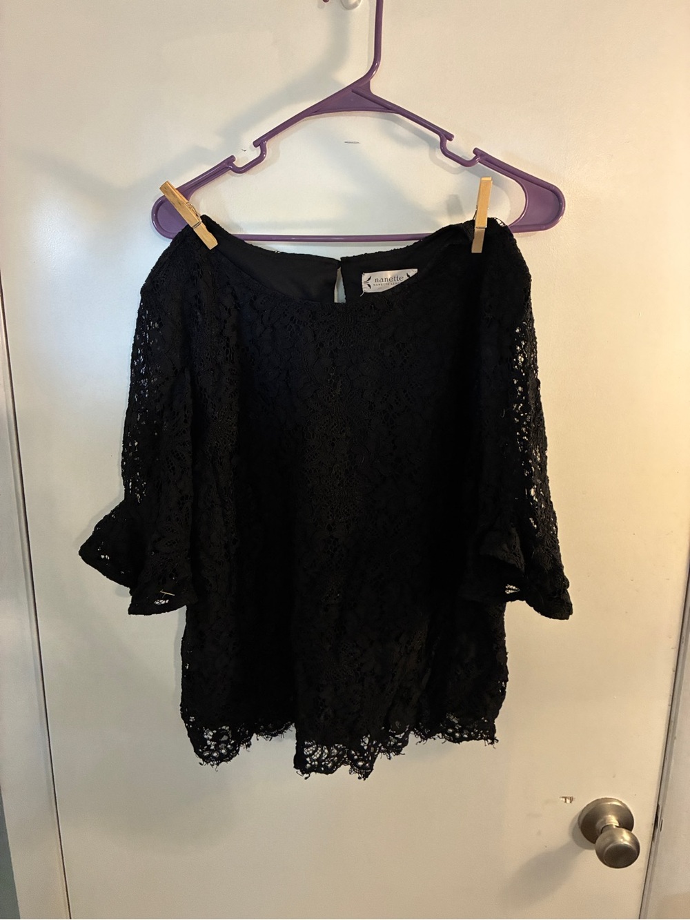 Nanette Lepore Black Lace Bell-Sleeve Blouse
